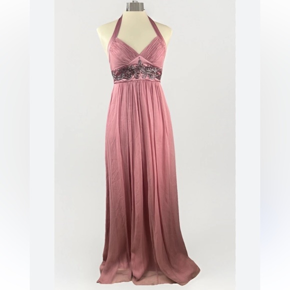 BCBG Maxazria Pink Halter Silk Beaded Halter Long Evening Dress NWT 8 - Picture 2 of 11